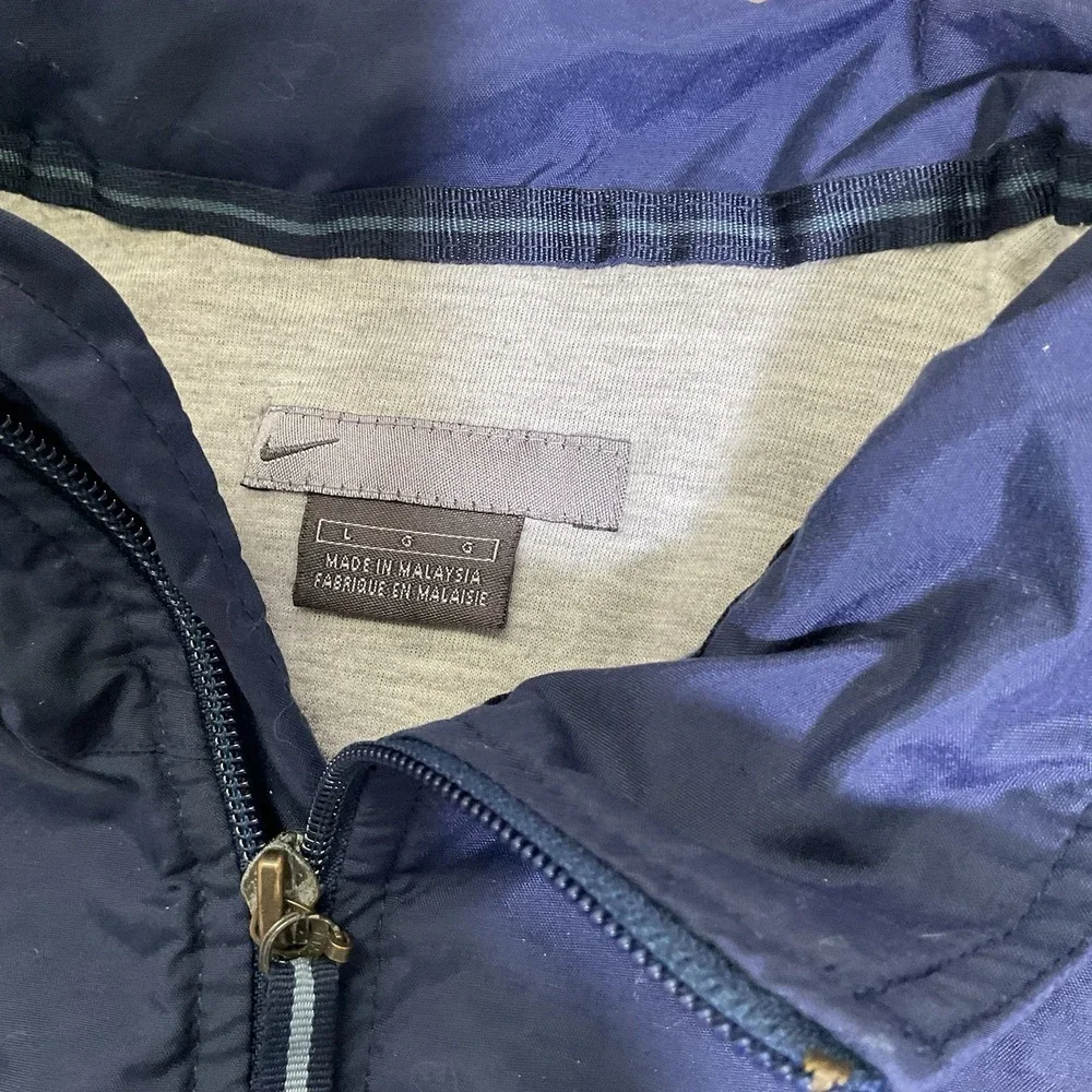 VTG Nike Track Jacket Men's Large Navy White‎ Windbreaker Gray Tag Full Zip Y2K - Picture 3 of 8